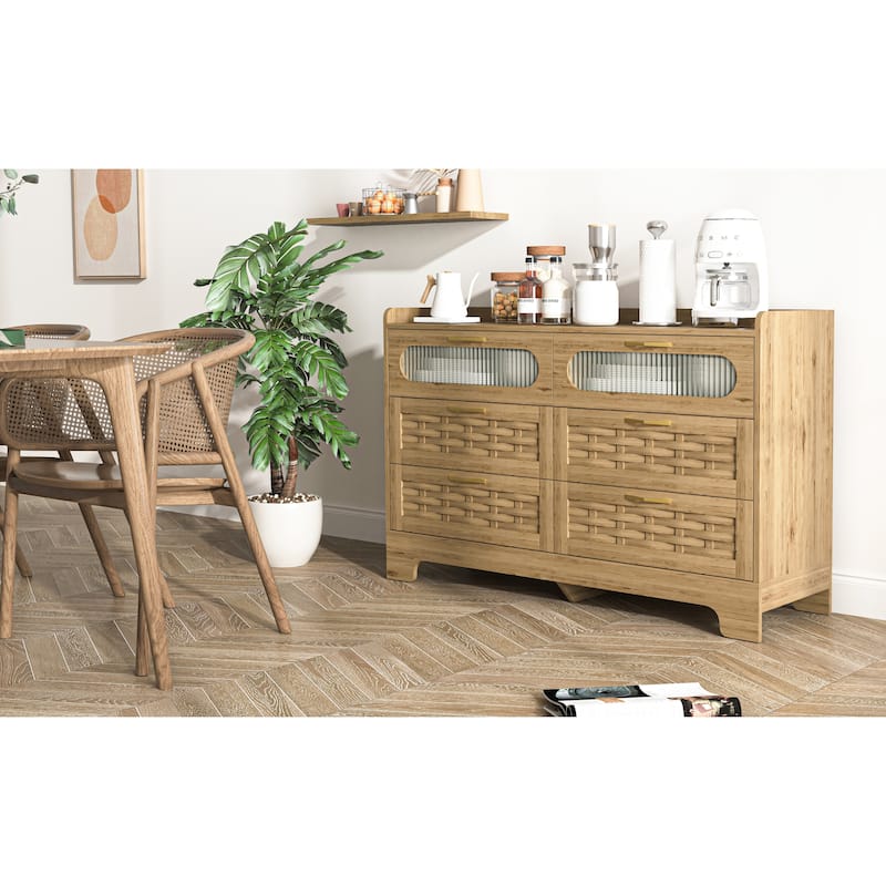 Wood 6 Drawer Dresser for Bedroom, Large Double Dresser with Wide Drawers,Modern Chest of Drawers,Storage Organizer Dresser