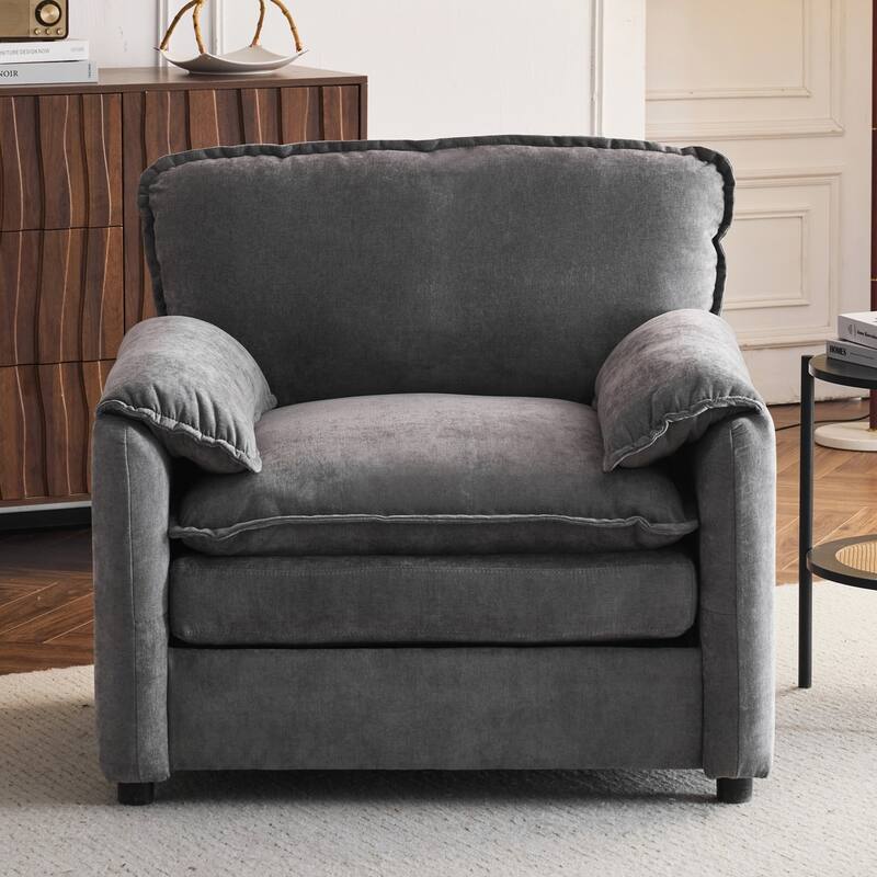 Comfortable Plush Armchair for Relaxation and Reading - Grey
