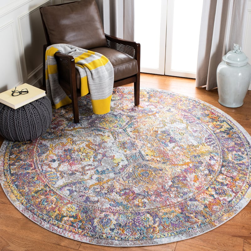 SAFAVIEH Crystal Meentke Vintage Boho Oriental Rug - 7' Round - Light Blue/Orange