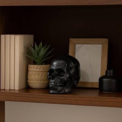 Modern Skull Sculpture Figurine - 7", Black - 5" x 7" x 6"
