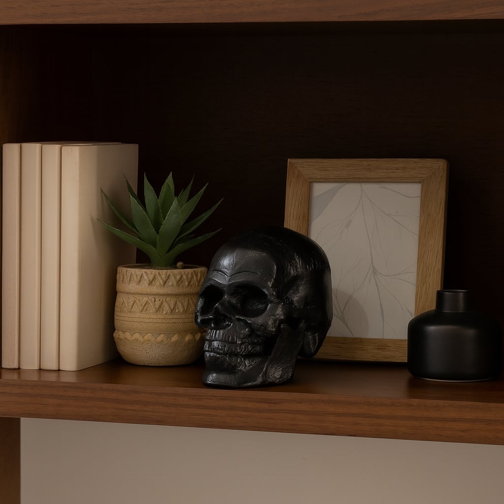 Modern Skull Sculpture Figurine - 7", Black - 5" x 7" x 6"