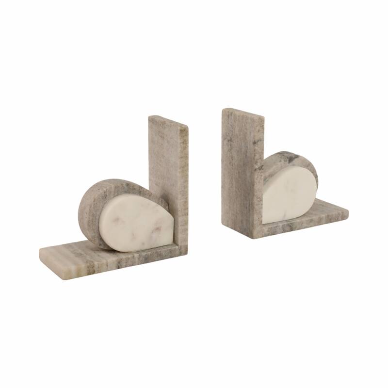 Modern Onyx and Marble Bookends - Set of 2, 6", Beige & Ivory - 6.0"