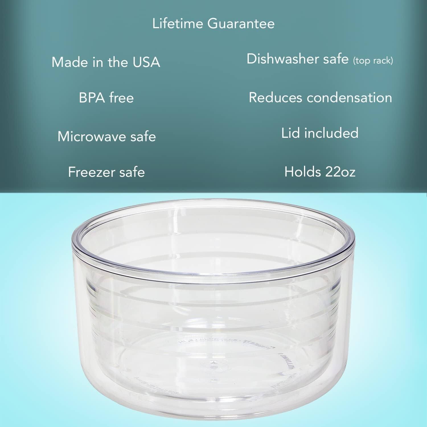 Arches Double Wall Insulated Unbreakable Plastic Travel Bowl with Lid Holds 22 Ounces BPA Free