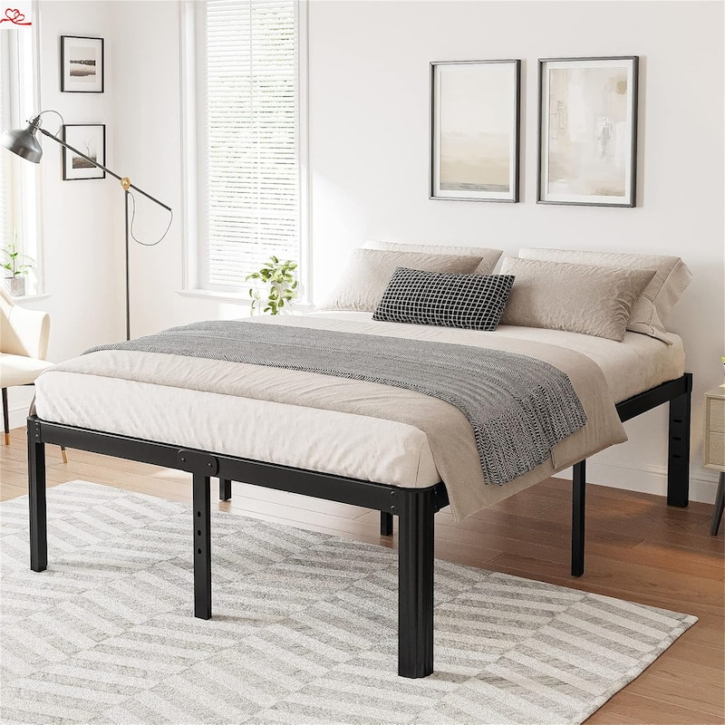 18 inch High Heavy Duty Metal Platform Bed Frame Queen Size with Round Corners