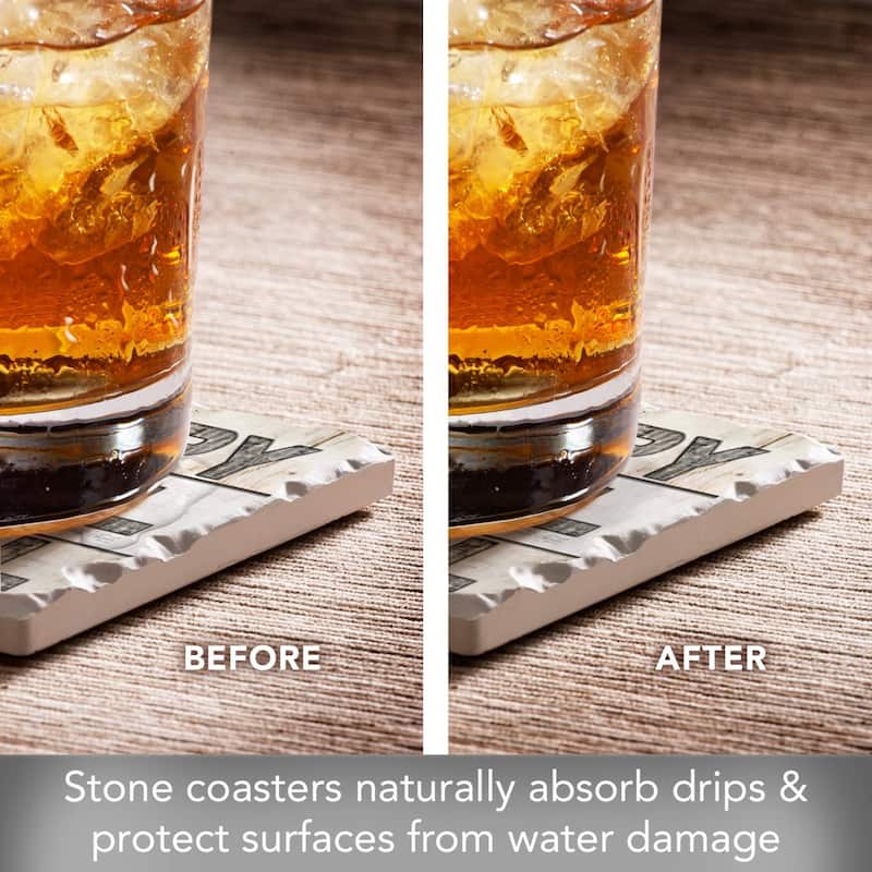 Happy Fall Y'all 4-Pack Absorbent Stone Coasters with Protective Cork Backing 4" Square Made in The USA Easily Wipes Clean