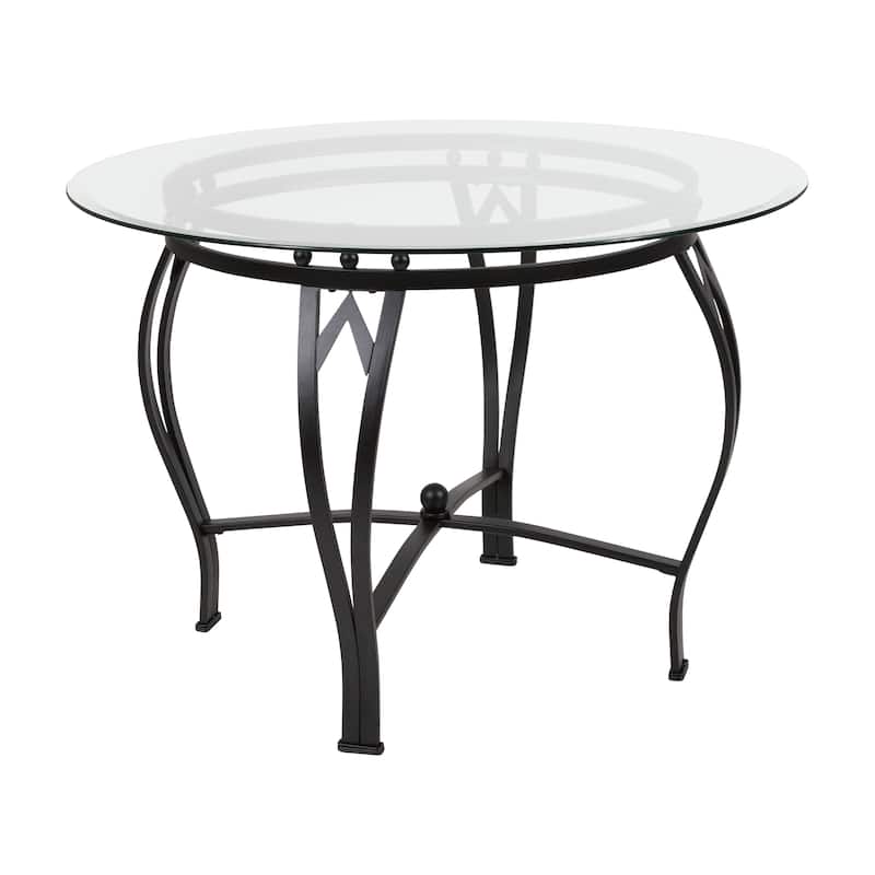 Syracuse 42'' Round Glass Dining Table with Bowed Out Metal Frame