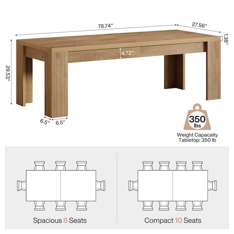 78.7-Inch Dining Table for 6-10, Large Farmhouse Kitchen Table