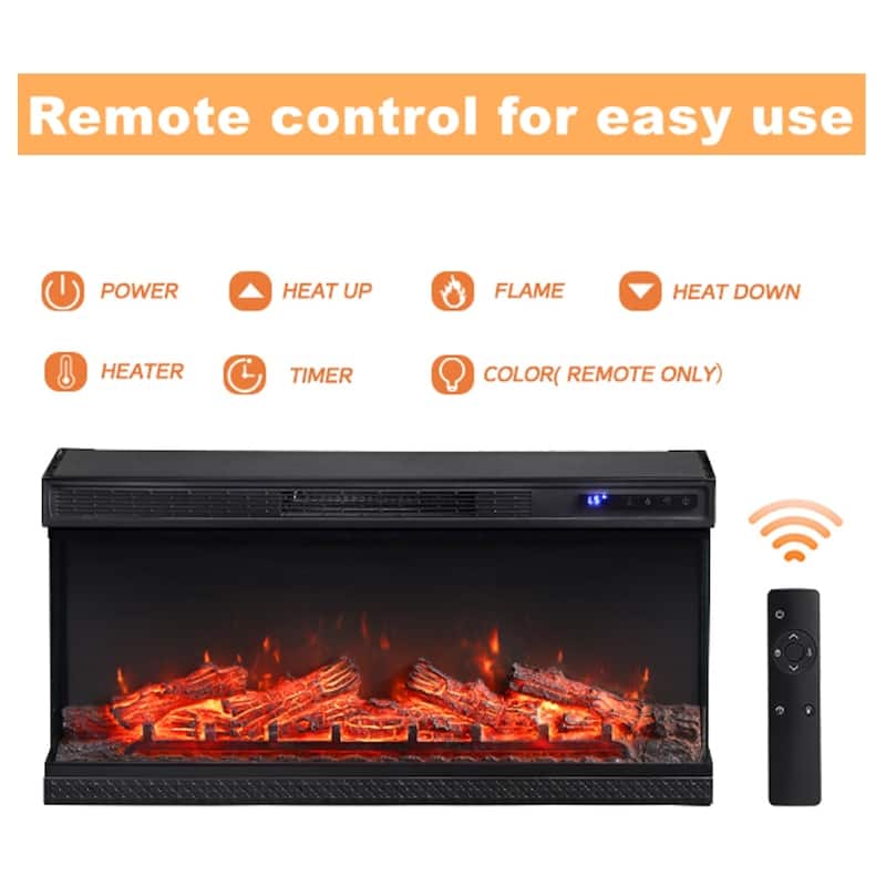 WAMPAT 36 inch 3 Sided Glass Electric Fireplace Insert，Black