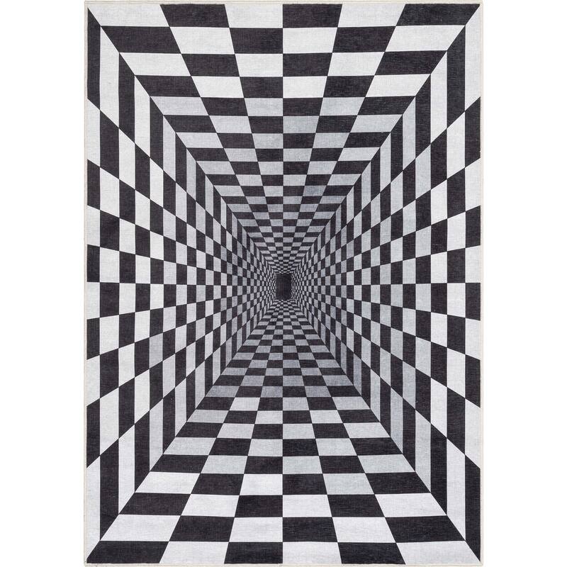 Well Woven Apollo Warp Hole Modern Machine Washable Area Rug - Black Ivory - 3' 3" x 5' - Rectangle