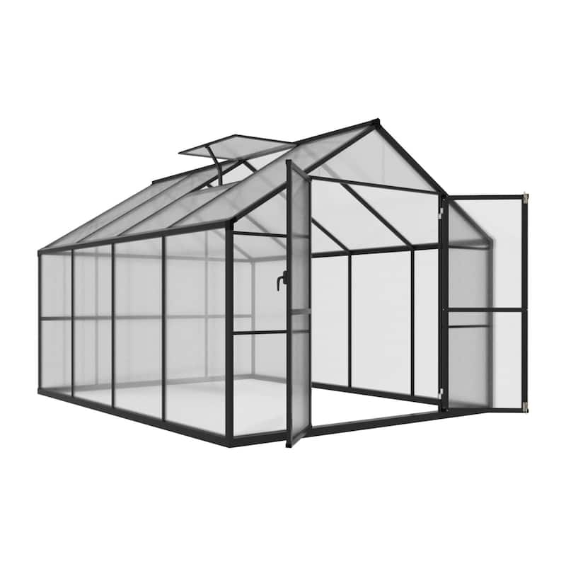 VEIKOUS Aluminum Walk-In Garden Greenhouse Kit with Adjustable Roof Vent and Lockable Door Grey