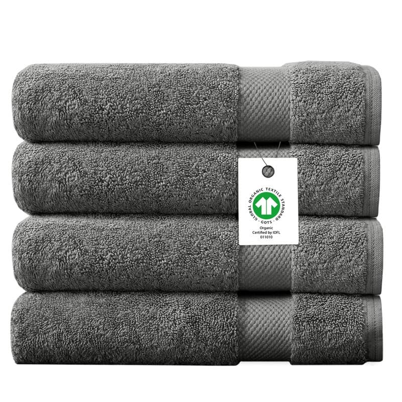 Delara Organic Cotton Luxuriously Plush Bath Sheet Pack of 4 |GOTS & OEKO-TEX Certified |650 GSM Long Staple | Quick Dry & Soft - Dark Grey