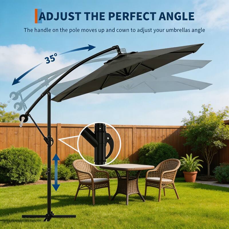 10 ft Offset Patio Umbrella, with with Easy Lift & Tilt Adjustment