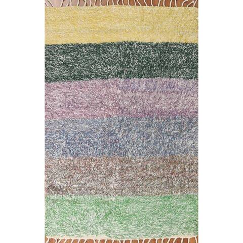 Stripe Plush Moroccan Oriental Modern Area Rug Handmade Wool Carpet - 5'4" x 7'10"
