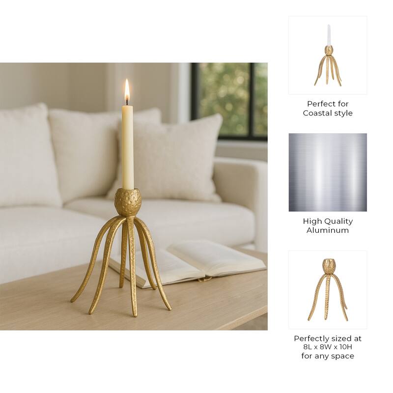 Metal Coastal Octopus Taper Candle Holder - Gold - 10.0"