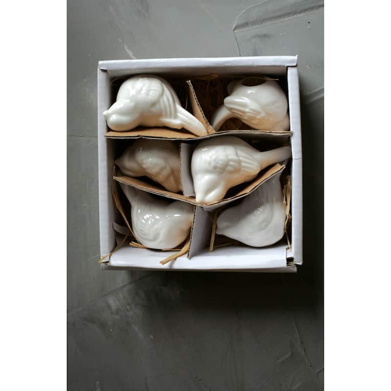 Set of 6 White Ceramic Birds