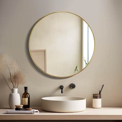 WallBeyond 24" Round Modern Mirror with Aluminum Frame - 24 inches