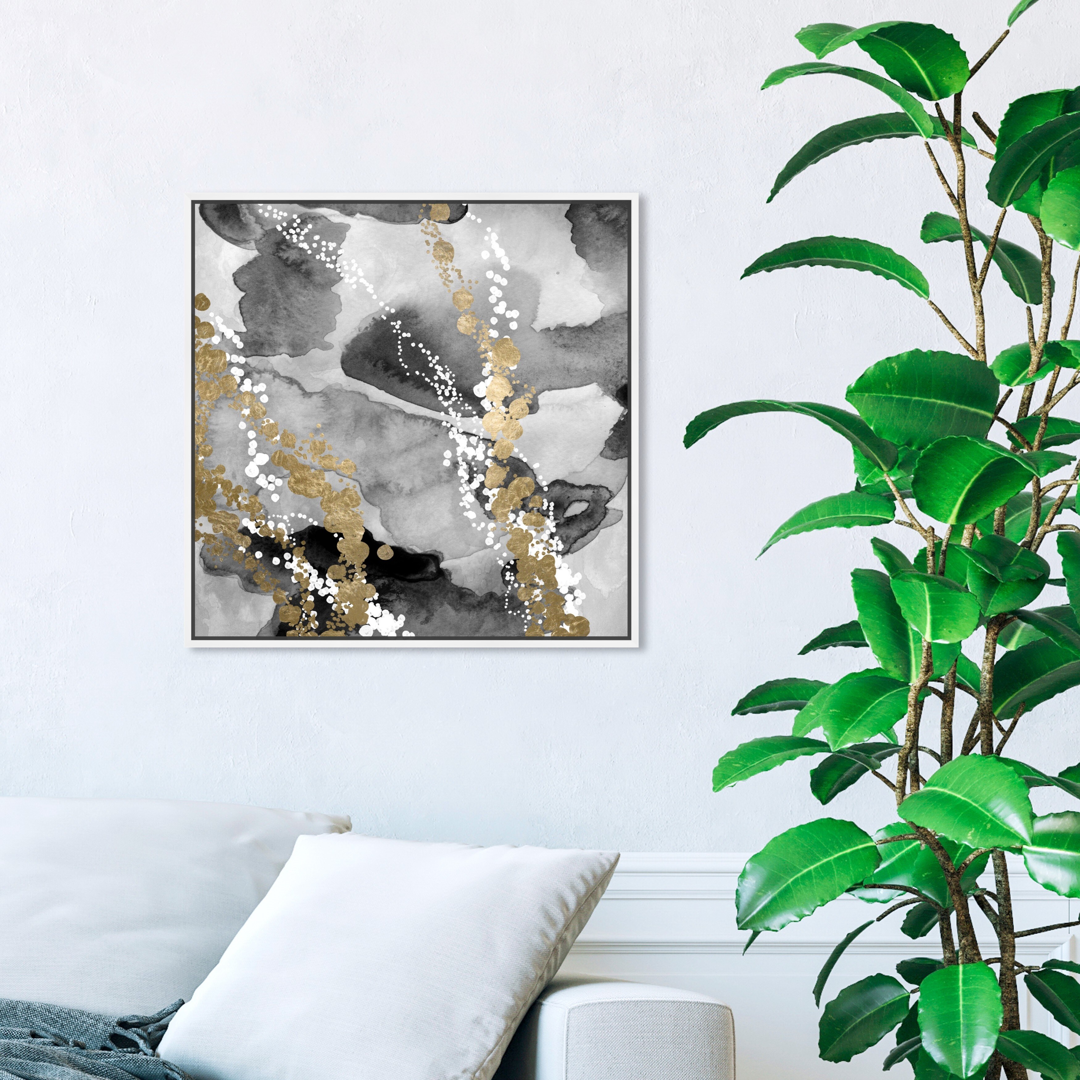 Oliver Gal Abstract Wall Art Framed Canvas Prints 'Even More Love SILVER  GOLD' Watercolor - Black, Gold