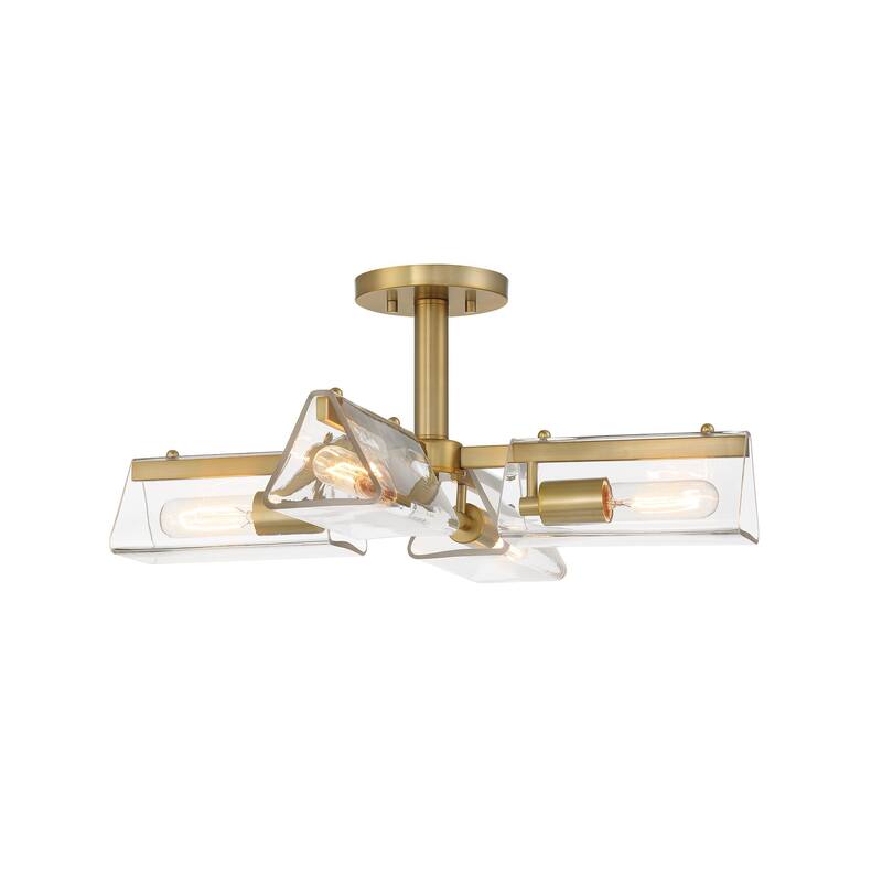 Latitude 24 in. 4-Light Brushed Gold Modern Chandelier with Clear Glass Shades
