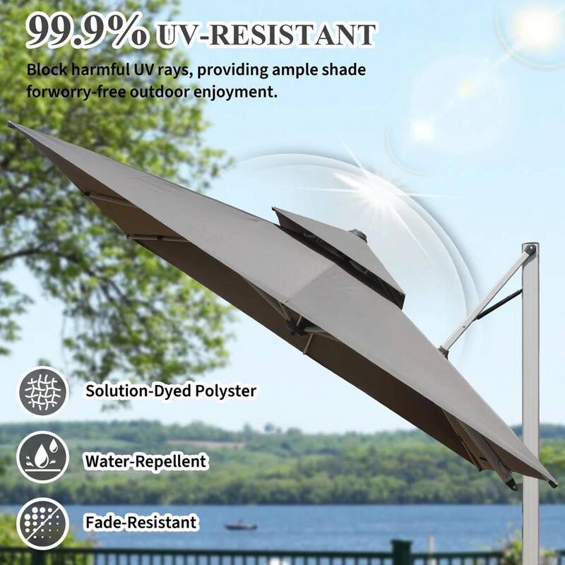 Aluminum Patio Umbrella - 360° Rotation, Hydraulic Lift
