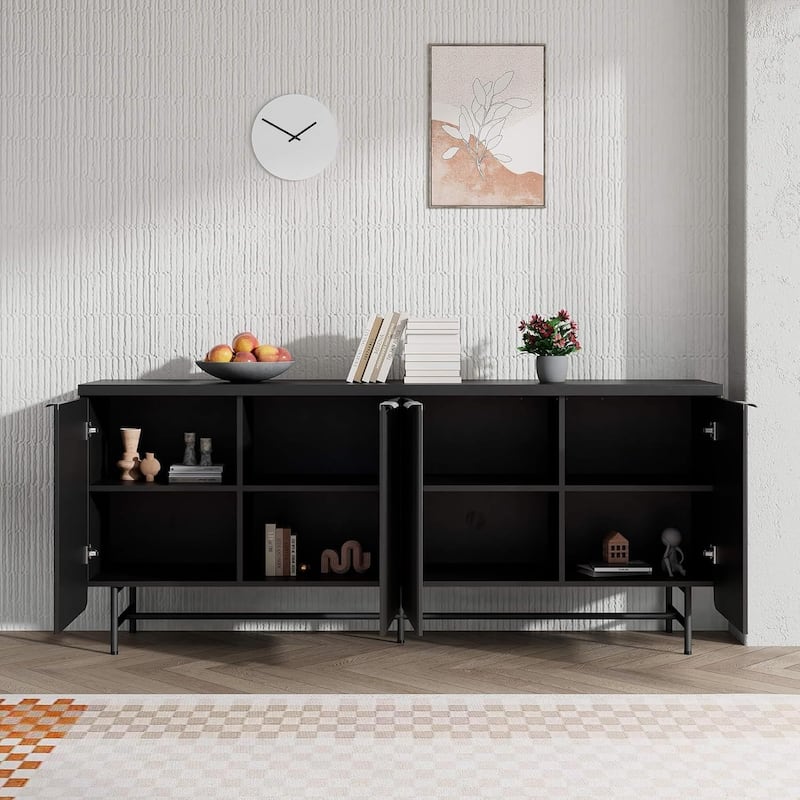 Sideboard Buffet Cabinet with Adjustable Shelves and Fluted Doors