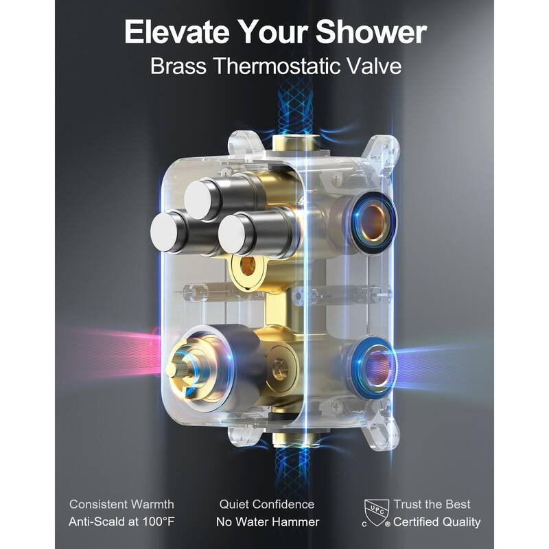 GRANDJOY Dual Shower Heads 12" Rainfall Shower System with 4-Piece Bathroom Towel Rack Combo Set