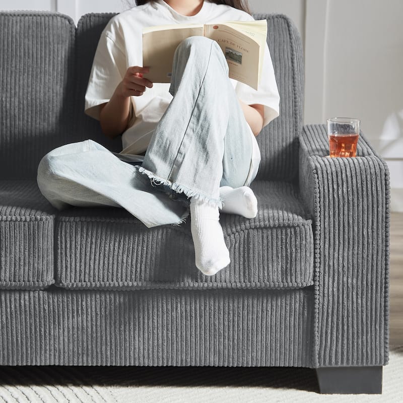 83.86"Corduroy Fabric sofa,Modern Compressed Couch,3-Seater Sofa, Furniture