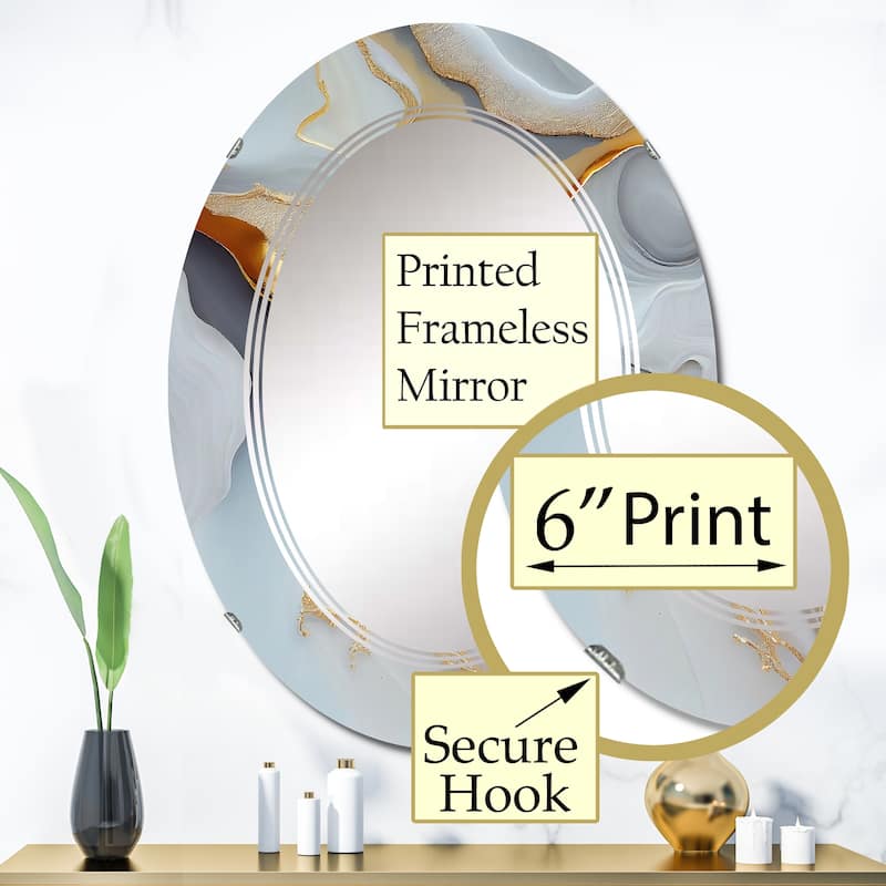 Designart 'White And Gold Marble Abstract IV' Printed Modern Transitional Wall Mirror