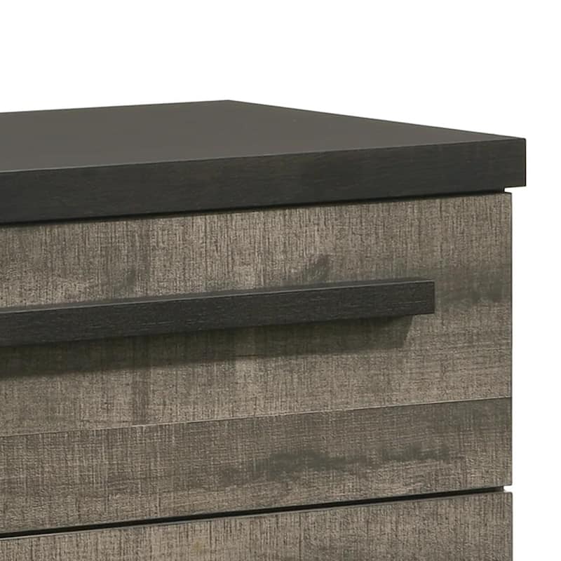 Ruthe Nightstand with 2 Drawers, Wide Top, Ebony Black, Gray Wood