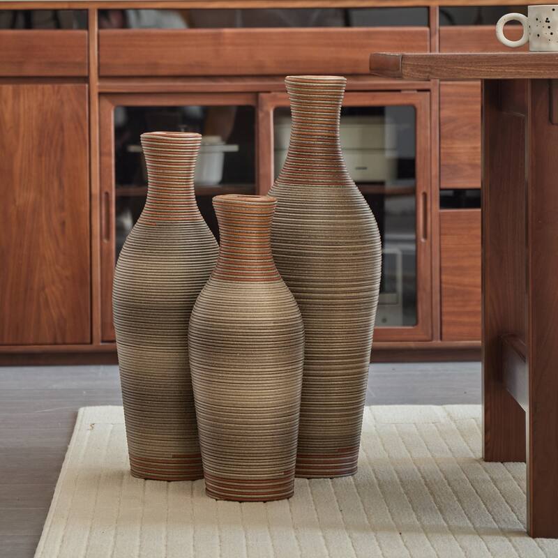 Desktop Vase, Brown Decorative Floor Vase, High Independent Flower Stand, Artificial Vine Vase, PVC Floor Vase, Set of 3