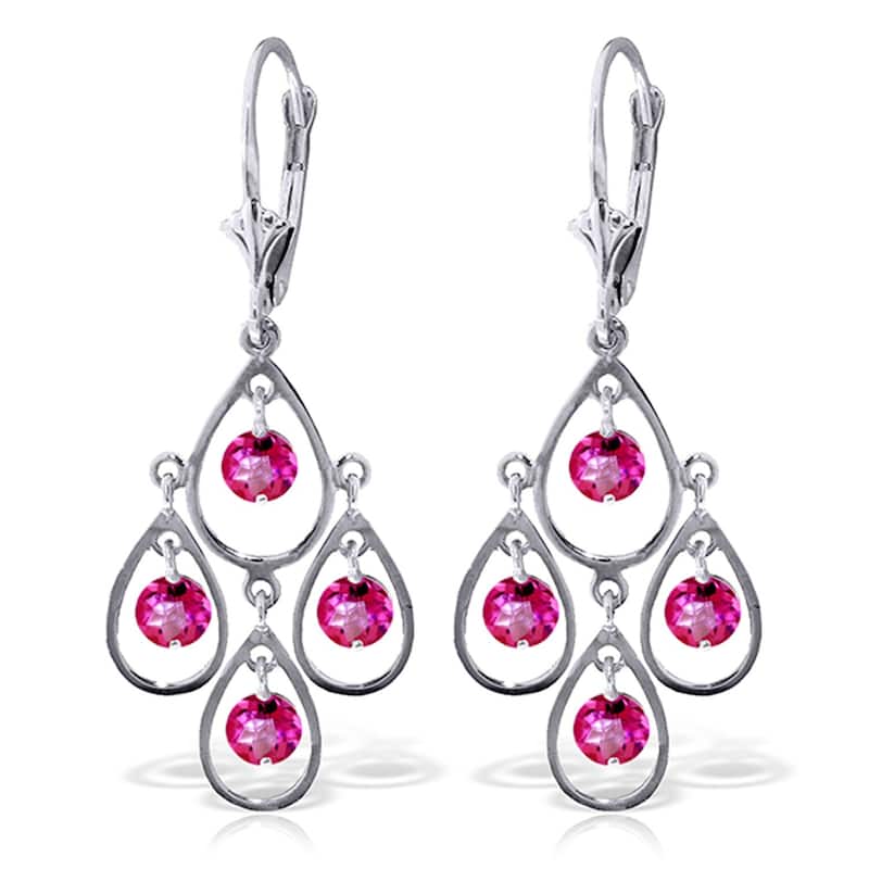 2.4 Carat 14K Solid Gold Pink Topaz Tiered Gemstone Earrings - White