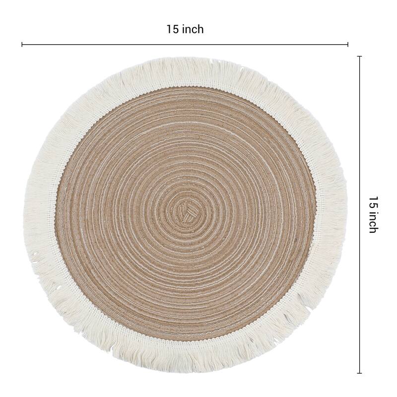Rustic Placemats Set of 6 Round Rattan Placemats for Dining Table Decor Indoor Outdoor Kitchen Table Mat Wipe Clean - 15*15in