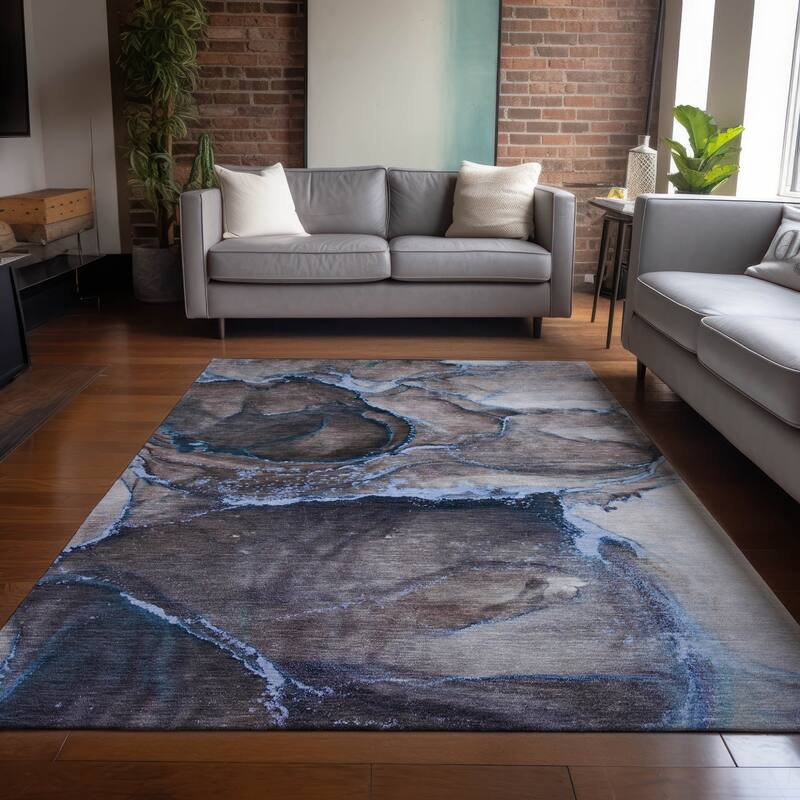 Fami Contemporary Abstract Weather Resistant Modern Chic Runner Outdoor Rug