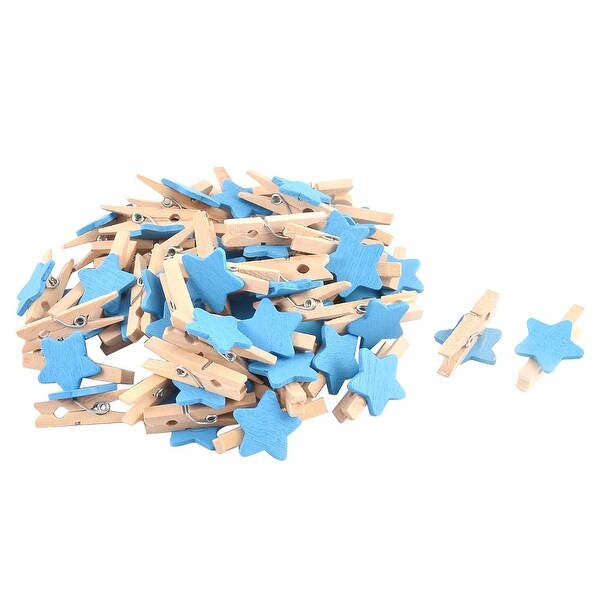 Unique Bargains Card Photo Paper Clothespin Pegs Star Crafts Mini Wooden Clip Blue 50pcs