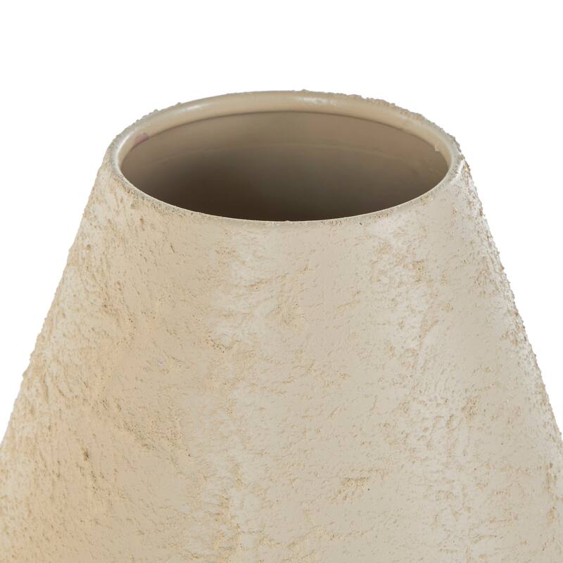 Cream Metal Minimalistic Distressed Textured Decorative Vase (Set of 2)