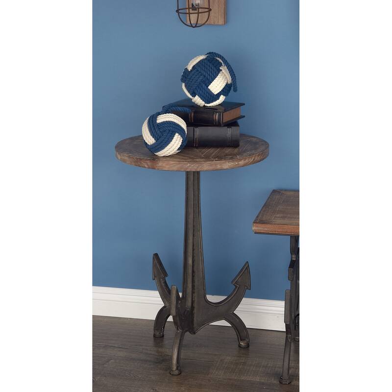 Black Metal Anchor Accent Table with Brown Wood Top - Black