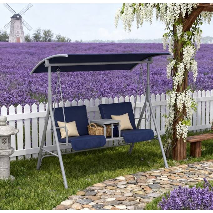 GDFStudio Outdoor Zephyra Steel-Polyester Patio Swing with Canopy and Storage