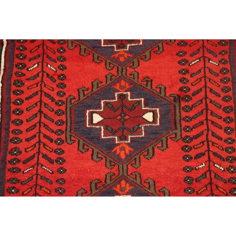Geometric Persian Hamedan Area Rug Wool Handmade Foyer Carpet - 3'3" x 4'6"