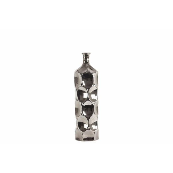Round Bottle Vase Dimpled- Medium- Silver- Benzara