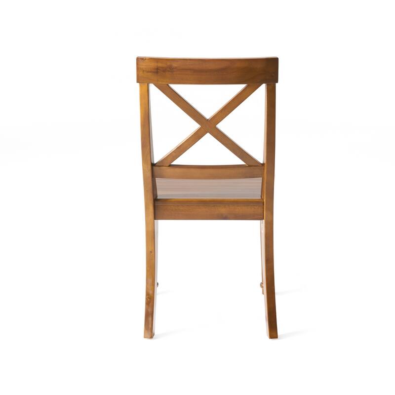 Indoor Acacia Wood Dining Chairs with X-Back Design, Set of 2