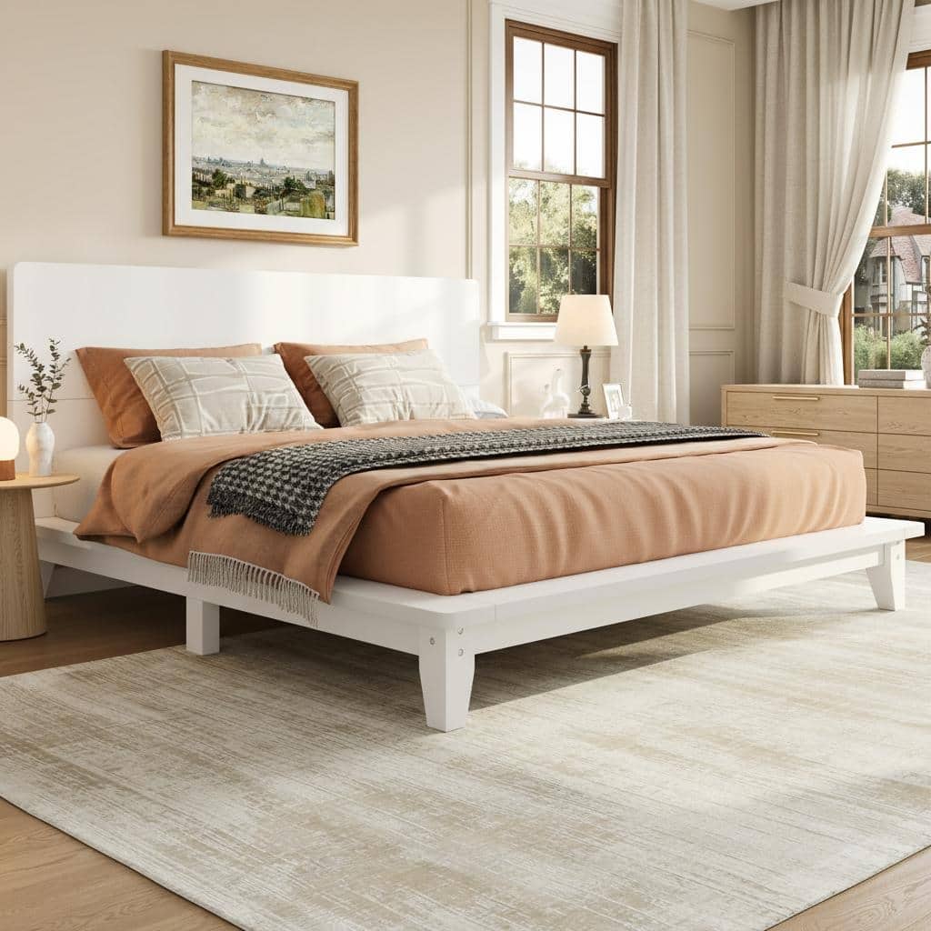 Minimalist Wood Platform Bed Frame with Headboard by Harper&Bright Designs