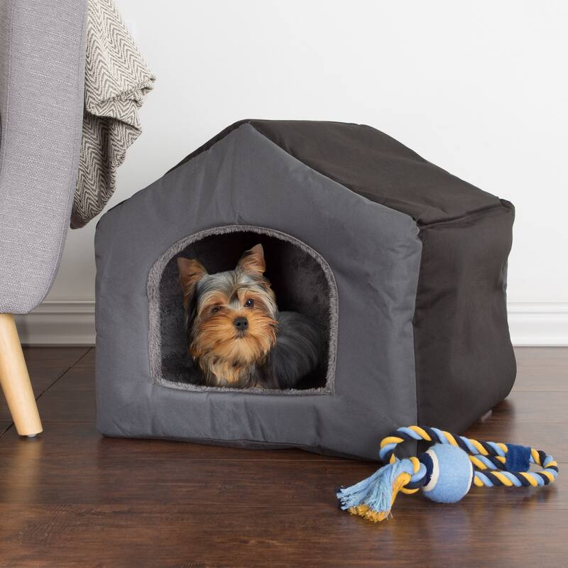 PETMAKER Covered Dog Bed with Removable Sherpa Pad for Pets 35lbs