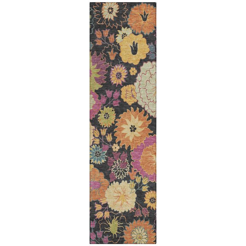 Machine Washable Indoor/ Outdoor Modern Floral Chantille Rug