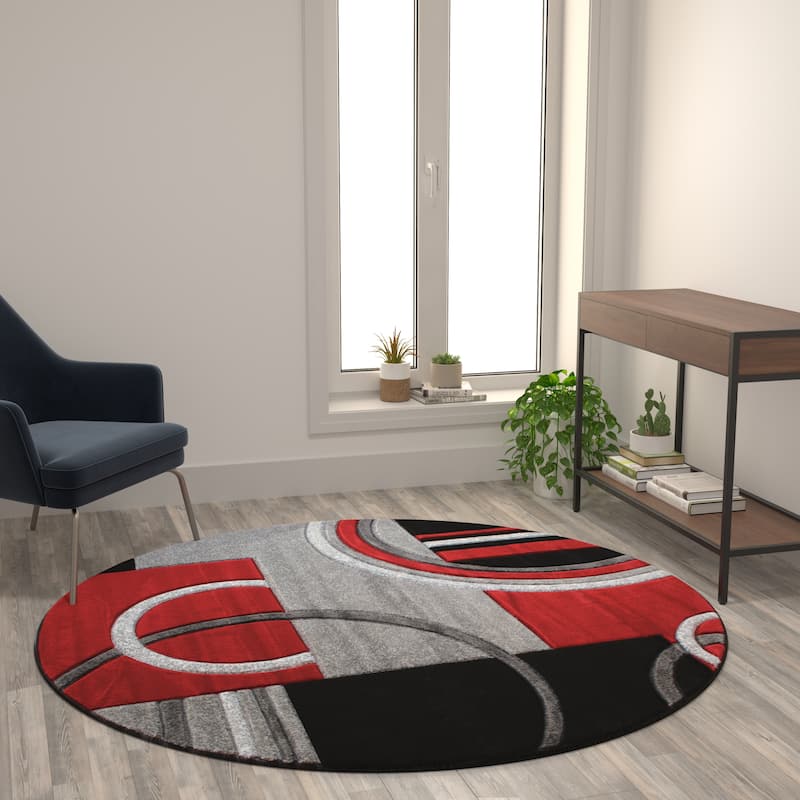 Modern Geometric Design Abstract Area Rug - Red - 5' x 5'