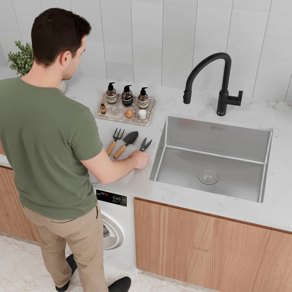 STYLISH 22 inch L x 18 inch W Stainless Steel Single Basin Dual Mount Laundry Sink with Strainer - 22" x 18" x 12"