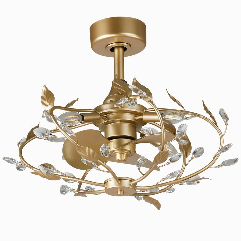 24" Modern Gold Crystal Dimmable Bladeless Ceiling Fan with Light Kit and Remote