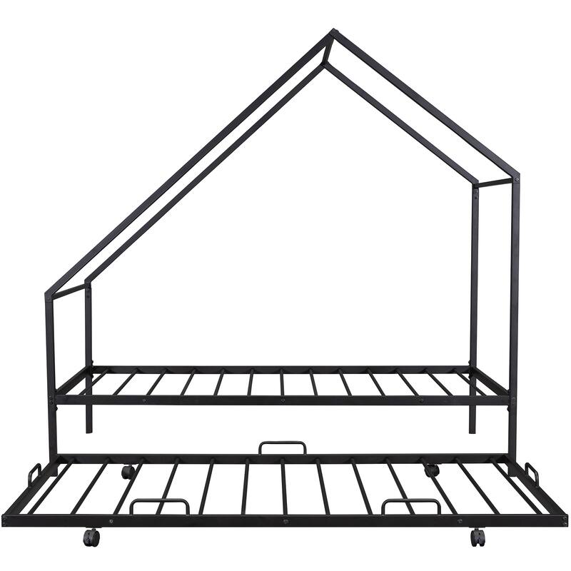 Metal House Bed with Handy Trundle, Perfect for Sleepovers and Small Spaces