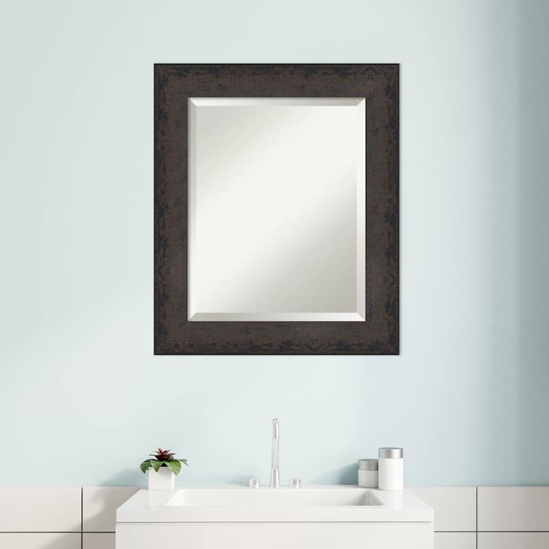 Dappled Beveled Wood Framed Bathroom Vanity Wall Mirror