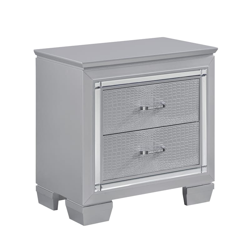 Glamourous 1pc Nightstand 2x Dovetail Drawers Faux Alligator Embossed Fronts Bedroom Furniture