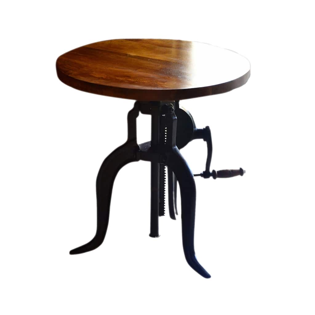 19" Chestnut Brown and Black Adjustable Crank Round Accent Table