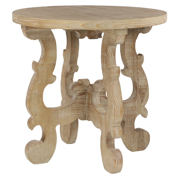 Distressed whitewash round store accent table